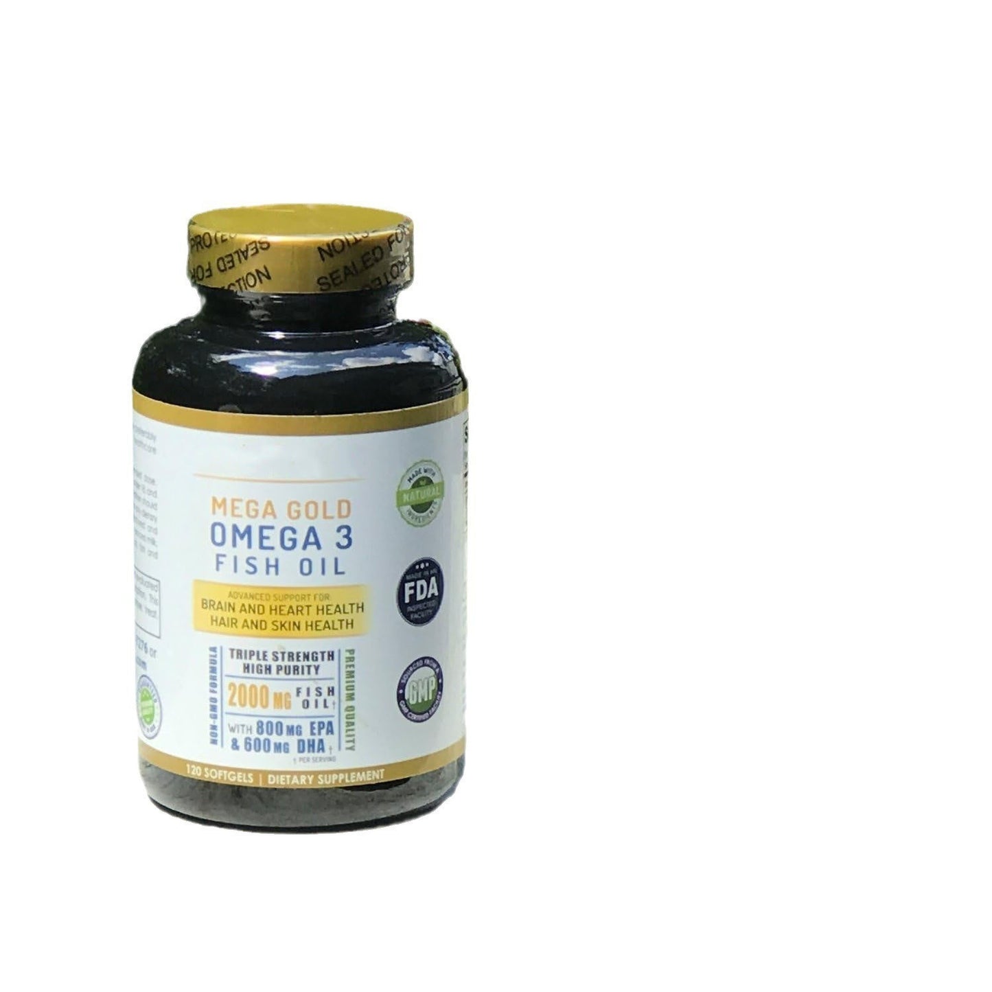 Mega Gold Omega-3 Fish Oil with Vitamin E - Brain, Heart, Skin Health Support