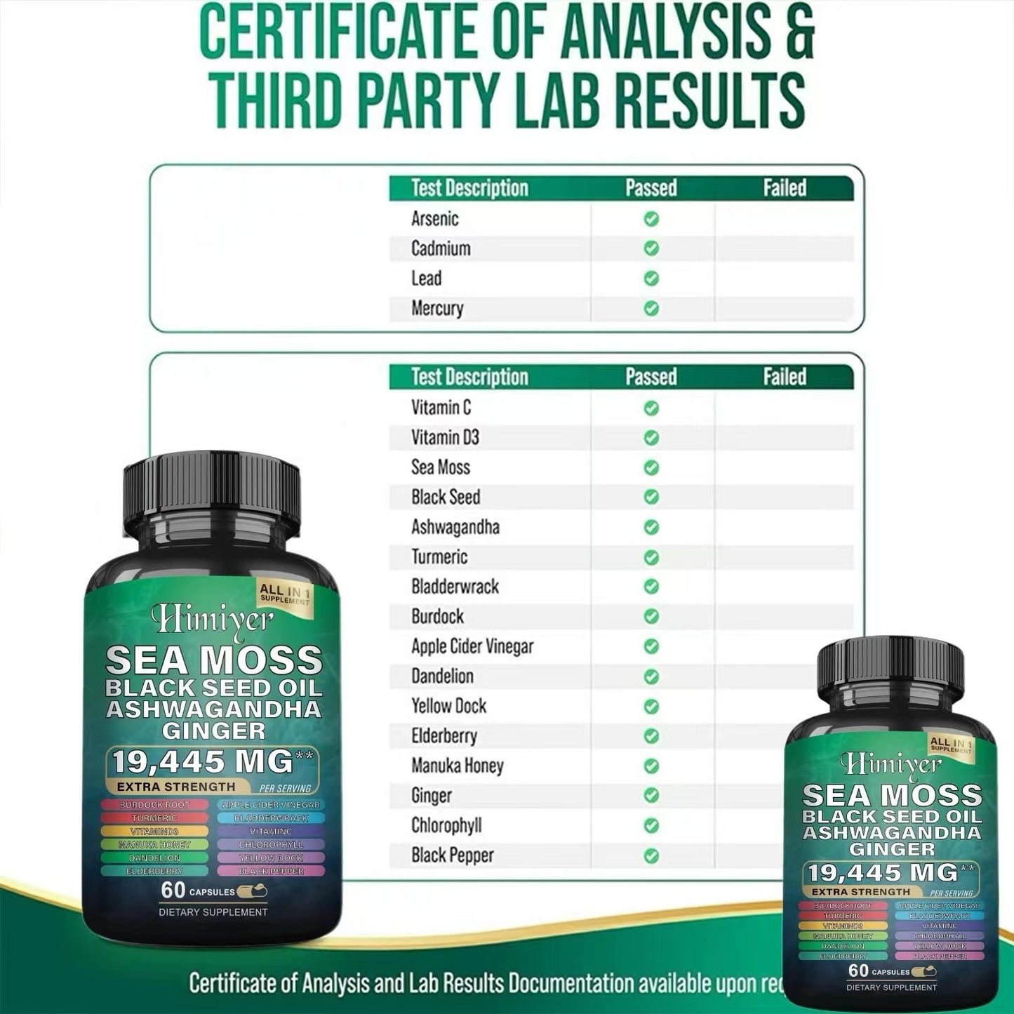 Sea Moss, Black Seed Oil & Ashwagandha Capsules -- Immune, Stress & Vitality Support (60 Count)