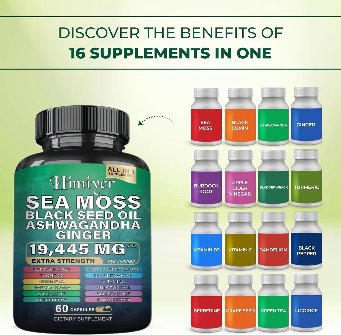 Sea Moss, Black Seed Oil & Ashwagandha Capsules -- Immune, Stress & Vitality Support (60 Count)
