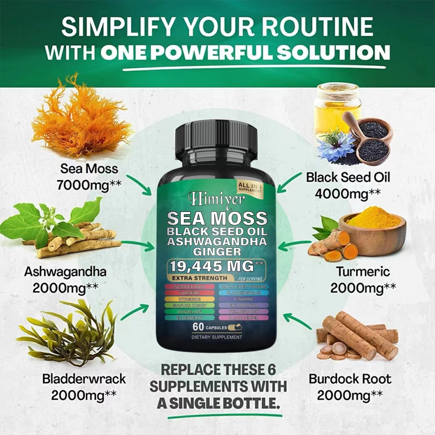 Sea Moss, Black Seed Oil & Ashwagandha Capsules -- Immune, Stress & Vitality Support (60 Count)