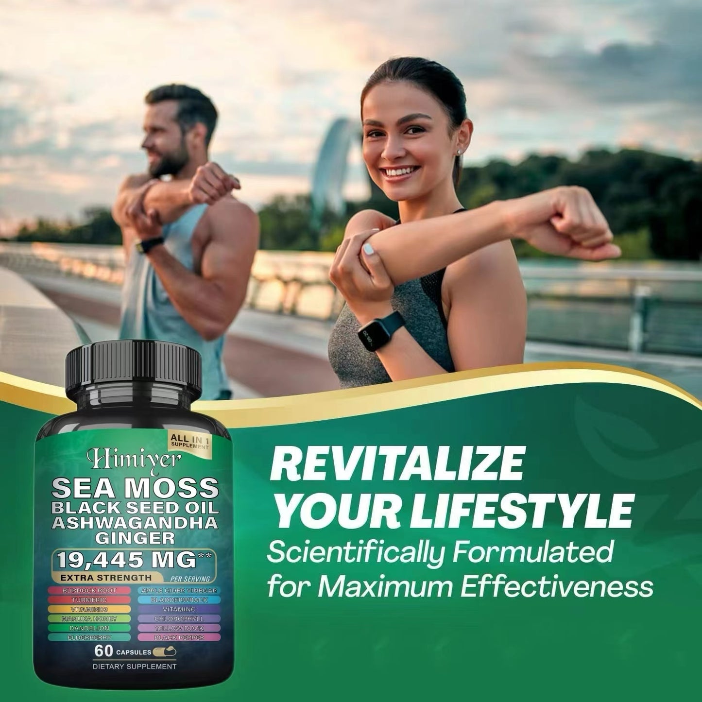 Sea Moss, Black Seed Oil & Ashwagandha Capsules -- Immune, Stress & Vitality Support (60 Count)