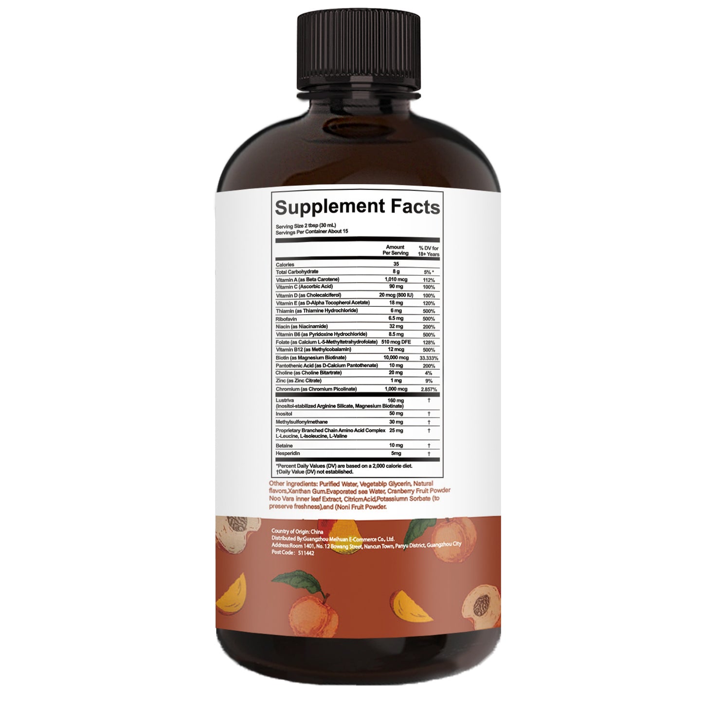 HimiYer Hair Growth Liquid Multivitamin - Supports Thicker Hair & Healthy Skin | Peach Mango