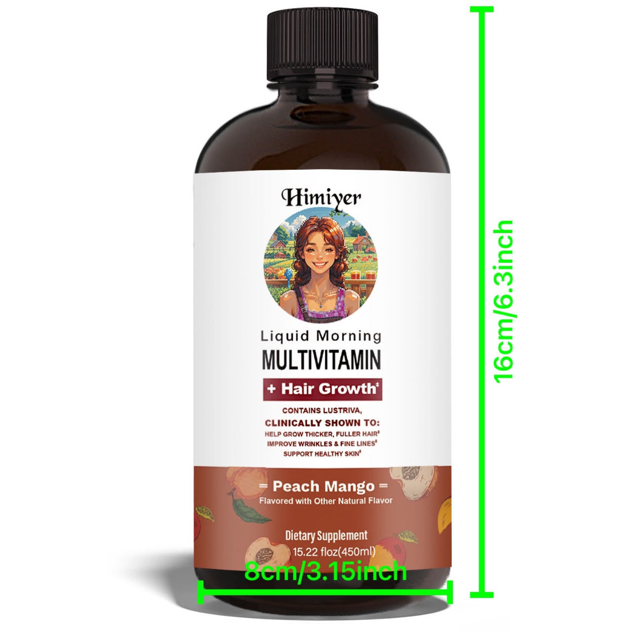 HimiYer Hair Growth Liquid Multivitamin - Supports Thicker Hair & Healthy Skin | Peach Mango