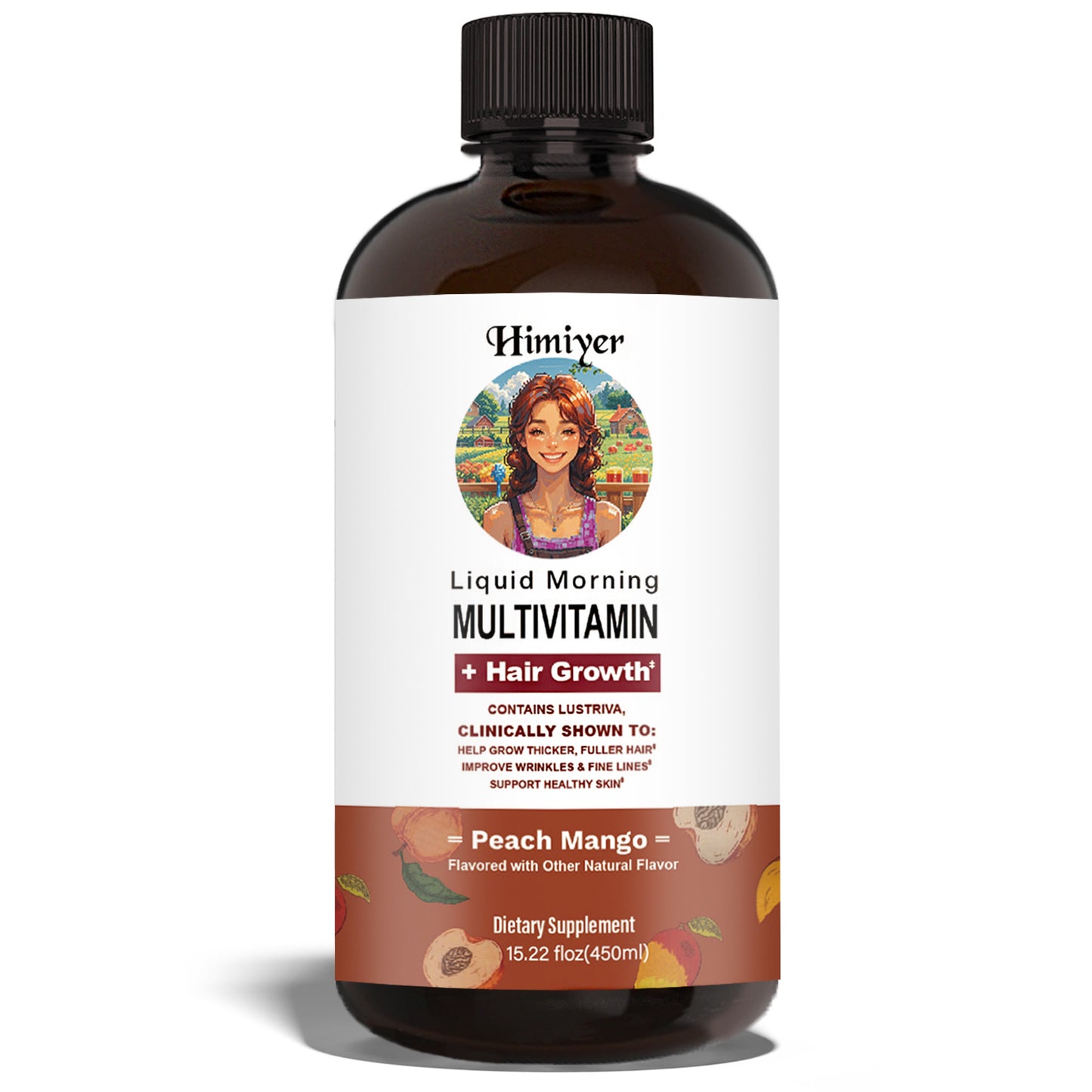 HimiYer Hair Growth Liquid Multivitamin - Supports Thicker Hair & Healthy Skin | Peach Mango