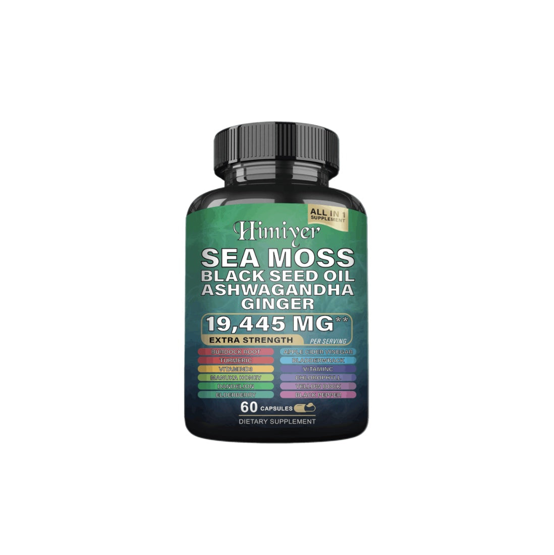 Sea Moss, Black Seed Oil & Ashwagandha Capsules -- Immune, Stress & Vitality Support (60 Count)