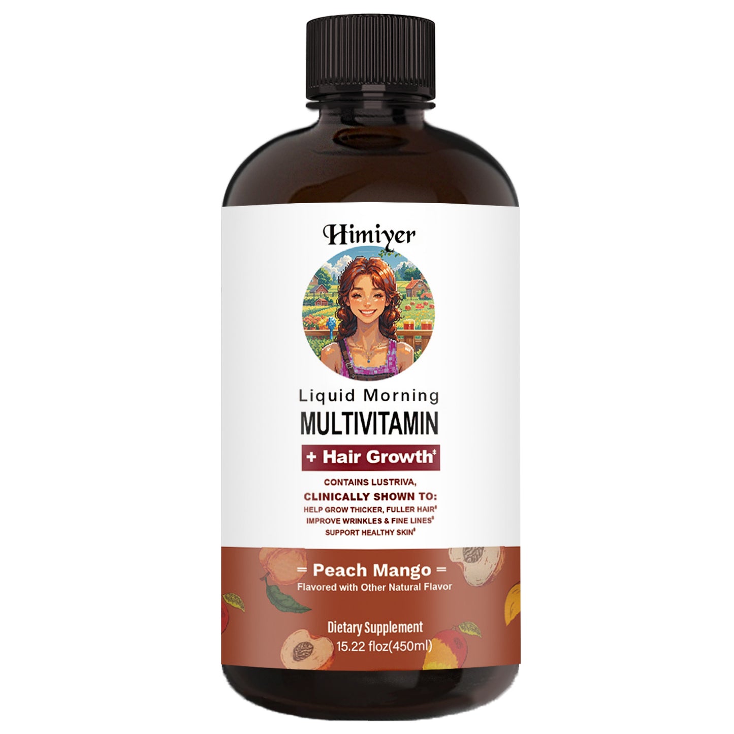 HimiYer Hair Growth Liquid Multivitamin - Supports Thicker Hair & Healthy Skin | Peach Mango