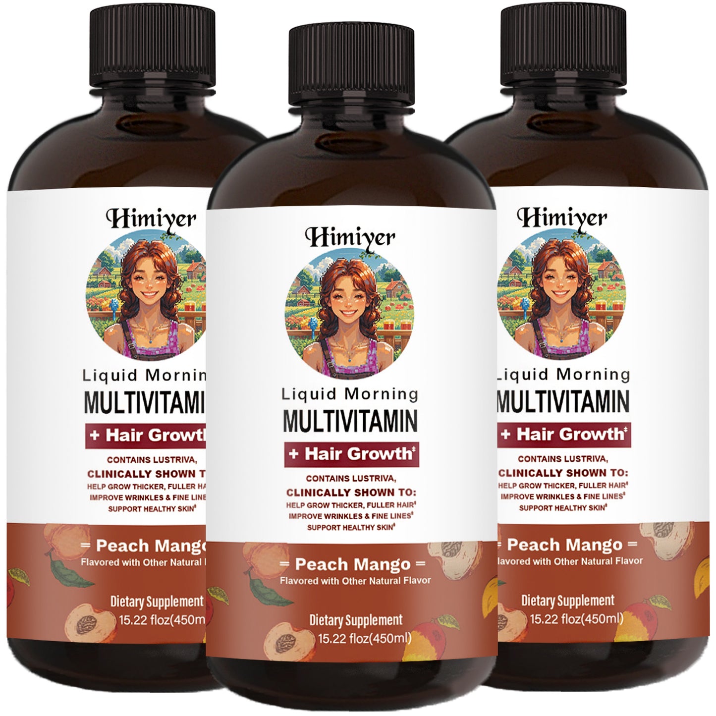 HimiYer Hair Growth Liquid Multivitamin - Supports Thicker Hair & Healthy Skin | Peach Mango