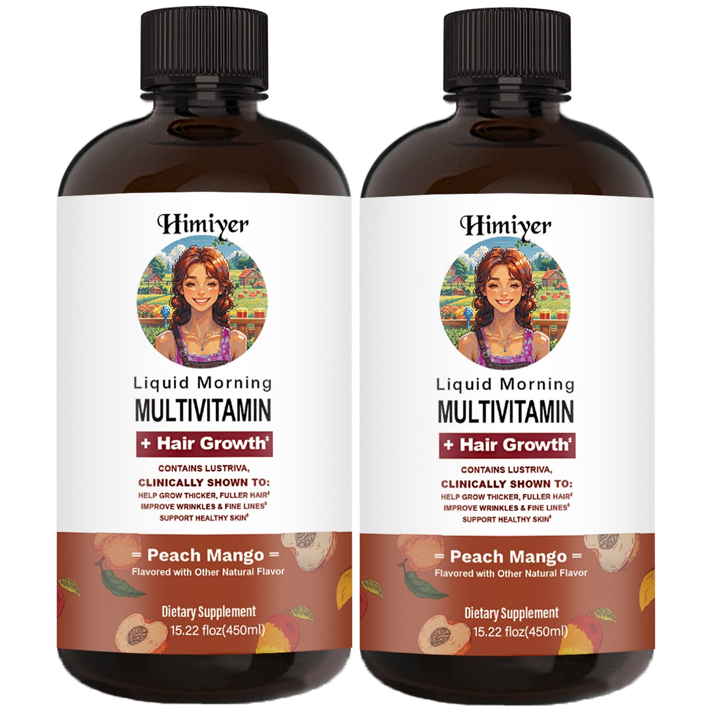 HimiYer Hair Growth Liquid Multivitamin - Supports Thicker Hair & Healthy Skin | Peach Mango