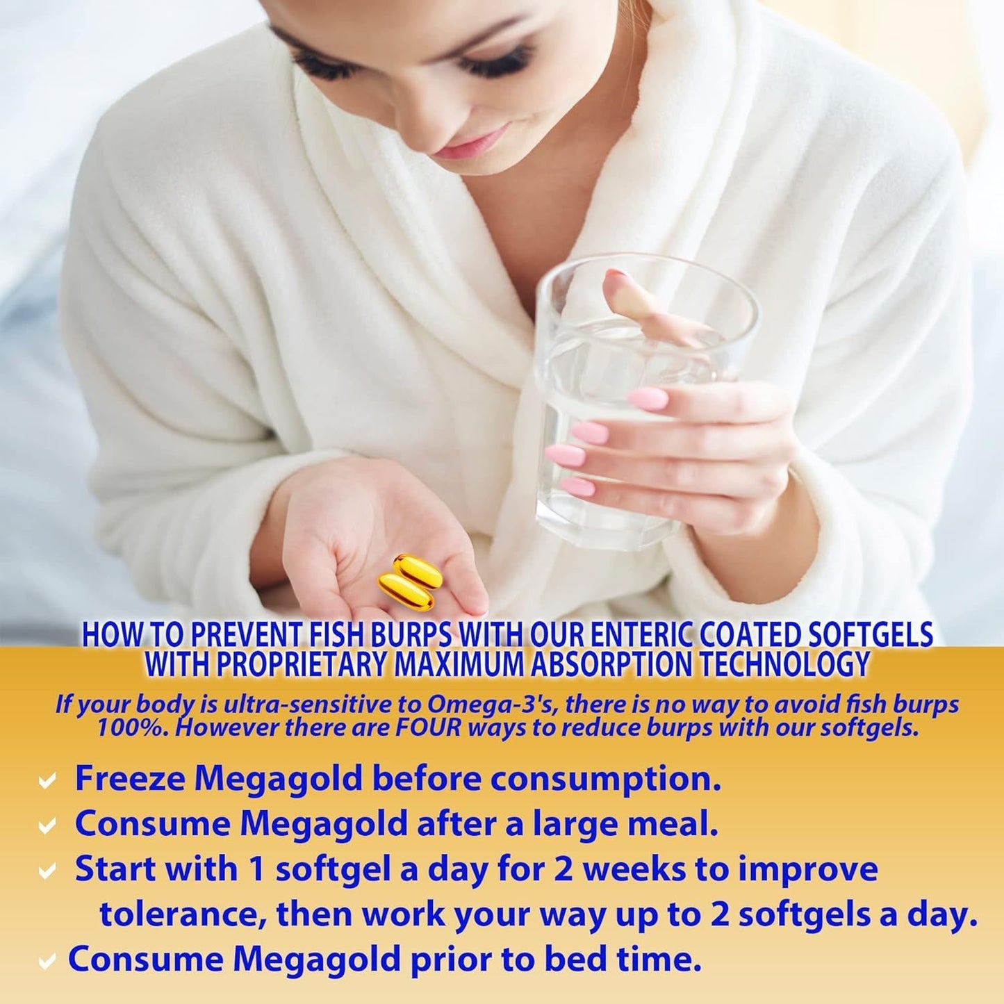 Mega Gold Omega-3 Fish Oil with Vitamin E - Brain, Heart, Skin Health Support