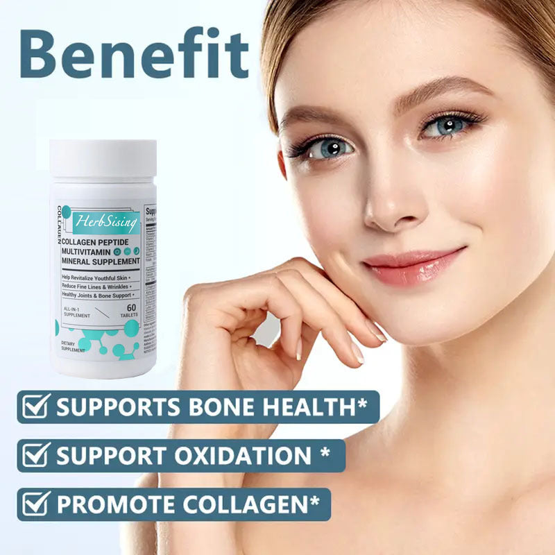 Collagen Peptides & Multivitamin for Women -- Anti- Aging. Skin, Hair, & Joint Support (60 Tablets)